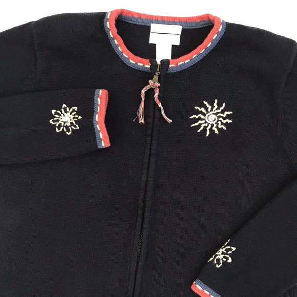 Vintage Y2K Hand Embroidered Zip Cardigan Sweater Med Boho Christopher & Banks - Picture 3 of 15